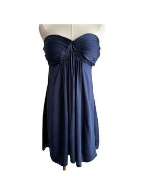 Miss Minuet 100% Silk Strapless Dress Sz M Navy Blue Mini Formal Prom Event GUC